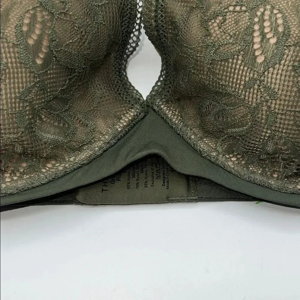 THIRDLOVE Olive Green Graphic Lace Plunge Bra-40D